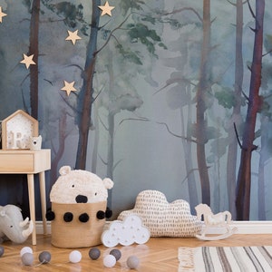 Kinderzimmer Twilight Forest Blue - Bäume Wandbild, abnehmbare Tapete, Schälen und Aufkleben oder Traditionelle Tapete