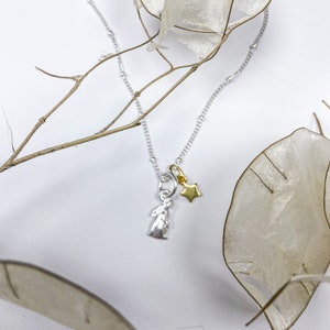 Handmade Celestial Star Gazing Hare Satellite Necklace - Gold and Silver