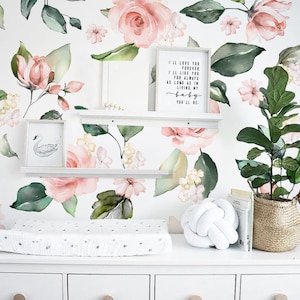 Peel and Stick and Traditional Nursery Wallpaper FLORAL Watercolour Flower Wall Mural, Removable Wallpaper, FLORAL PATTERN