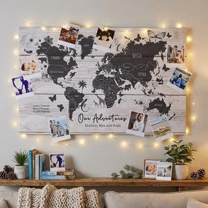 Personalised World Travel Map Pin Board | Push Pin World Map | Custom Travel Map Gift | Bucket List Adventure Map | Wedding Anniversary Gift