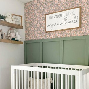 Ditsy Cherry Blossom Floral Farmhouse Pattern Peel and Stick or Traditional Wallpaper - Blush and Light Green - Country Wall Mural