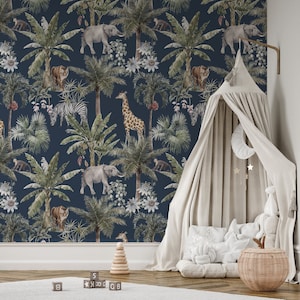 NEU! Schälen und Stick Dschungel Safari Tiere Kinderzimmer Baby Abnehmbare und traditionelle Tapete - Löwenjunges Elefant Giraffe Papagei