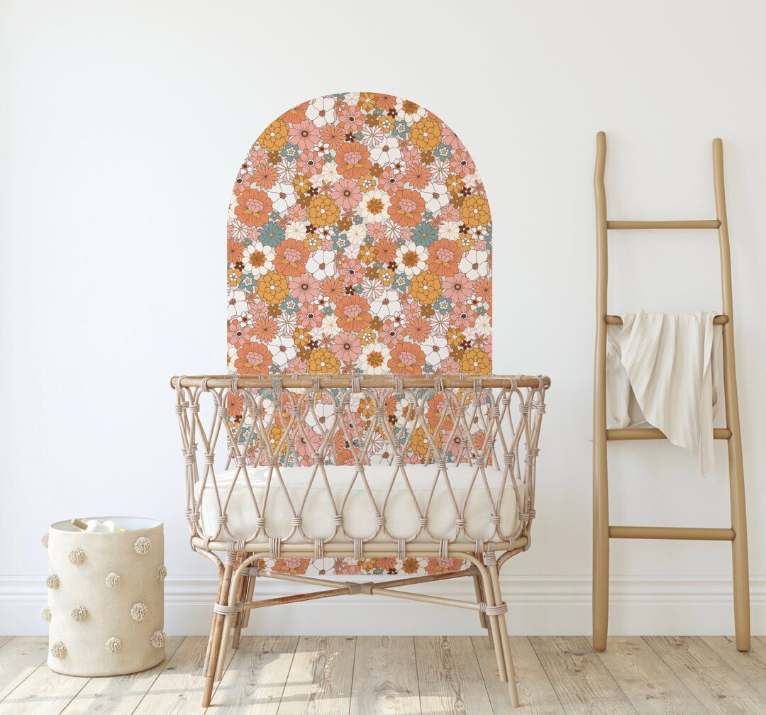 Hippie Boho Groovy Flowers Arch Decal - Retro Flower Pattern Wall ...