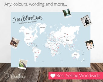 Personalised World Travel Push Pin Map - Watercolour