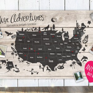 Personalisierte USA Travel Push Pin Karte - Holzeffekt + Farboptionen - 100 gratis Pins - 100 gratis Pins