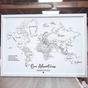 Personalised World Travel Push Pin Map Framed