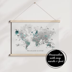 Personalisierte Rubbelkarte, handgezeichneter Aquarell Weltatlas - Gischt