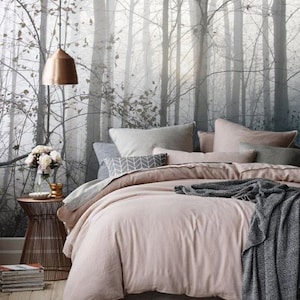 Peel and Stick Misty Forest Trees Wall Mural, Removable or Traditional Wallpaper, Peel + Stick, Wall Covering, Repositionable, Self adhesive