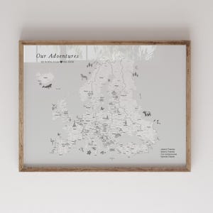 Carte de voyage personnalisée en Europe avec punaises encadrée - Allemagne Royaume-Uni Pologne France Espagne Grèce Finlande Islande