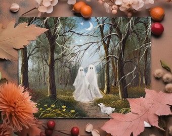Walking the Halloweenie - Ghost Cute Unframed Print - Halloween Automne Automne Décor
