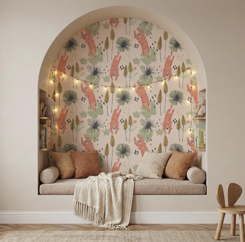 Tiger Jungle Safari Wallpaper Mural | Nursery Peel & Stick Wallpaper ...