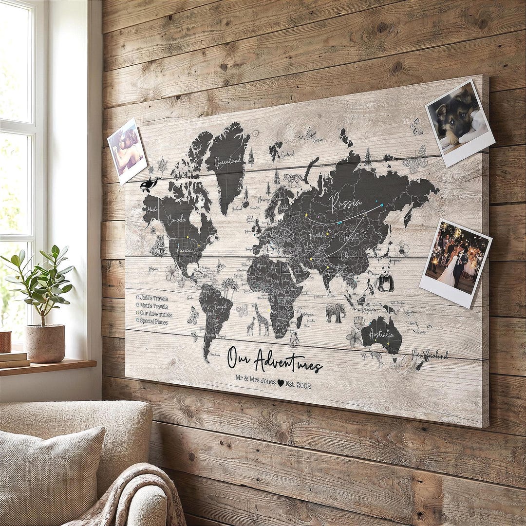 Personalised World Map Push Pin – Custom Travel Map Wall Art – Gift for ...