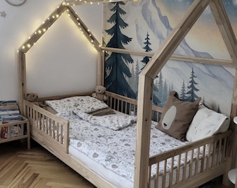 Starry Night Sky Mountains Wallpaper Mural | Nursery Bedroom Peel & Stick Wall Decor | Stars Moon Cloud Landscape Feature Wall