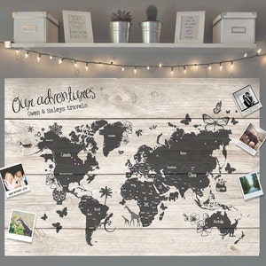 Personalised World Travel Push Pin Map - 100 free pins