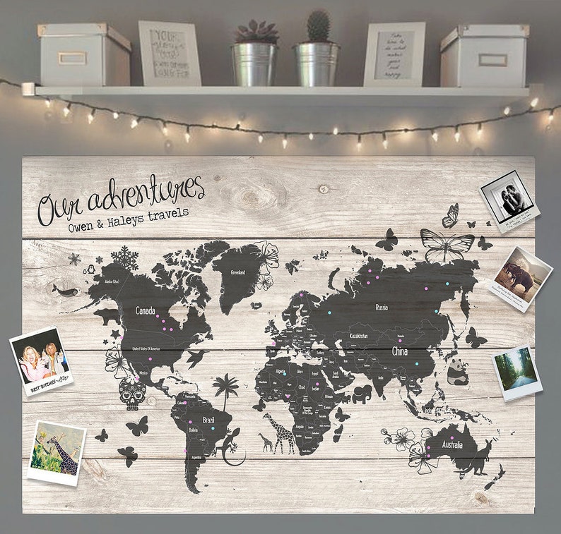 Personalised World Travel Push Pin Map - 100 free pins