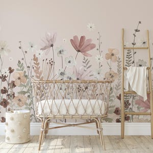 Wildflower Meadow Wallpaper Mural | Peel & Stick Floral Wall Mural | Nursery Wallpaper | Boho Flower Wall Decor | Custom Wall Mural