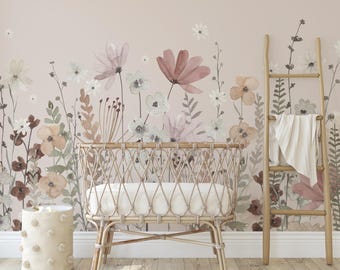 Wildflower Meadow Wallpaper Mural | Peel & Stick Floral Wall Mural | Nursery Wallpaper | Boho Flower Wall Decor | Custom Wall Mural