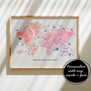 Personalised Scratch Off Map Hand drawn Watercolour World Atlas - Unicorn Colours