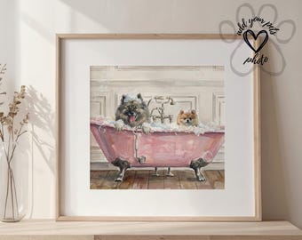Custom Bubble Bath Pet Portrait from photo - Hand-Drawn Illustration / Painting