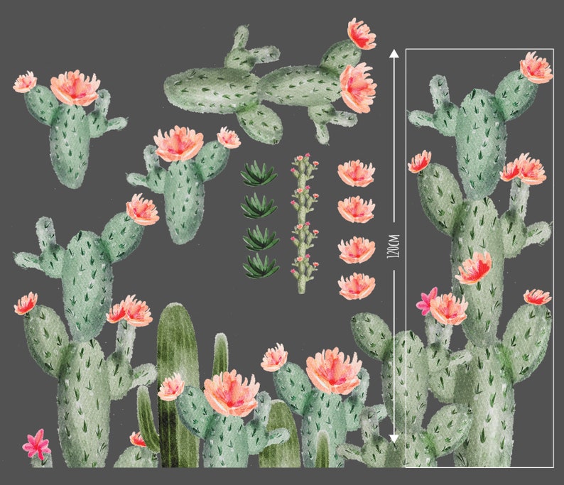 FABRIC Boho LARGE SET Cactus Nursery Wall Stickers / Decals Etsy