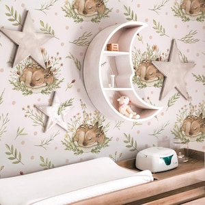 Peel and Stick or Traditional Deer Fawn Woodland Nursery Wallpaper Temporary Removable - Forest Animal Patterns