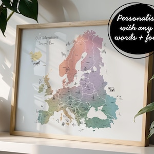 Personalisierte Rubbelkarte - Handgezeichneter Aquarell Atlas - EUROPA Europakarte - REGENBOGEN