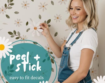 Vintage Daisy Wall Decals – Eucalyptus Watercolor Floral Stickers