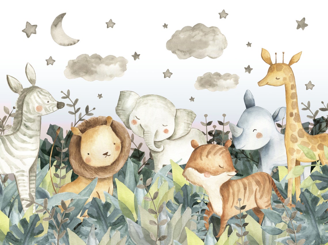 NEW Peel and Stick Jungle Safari Animals Nursery Baby Etsy