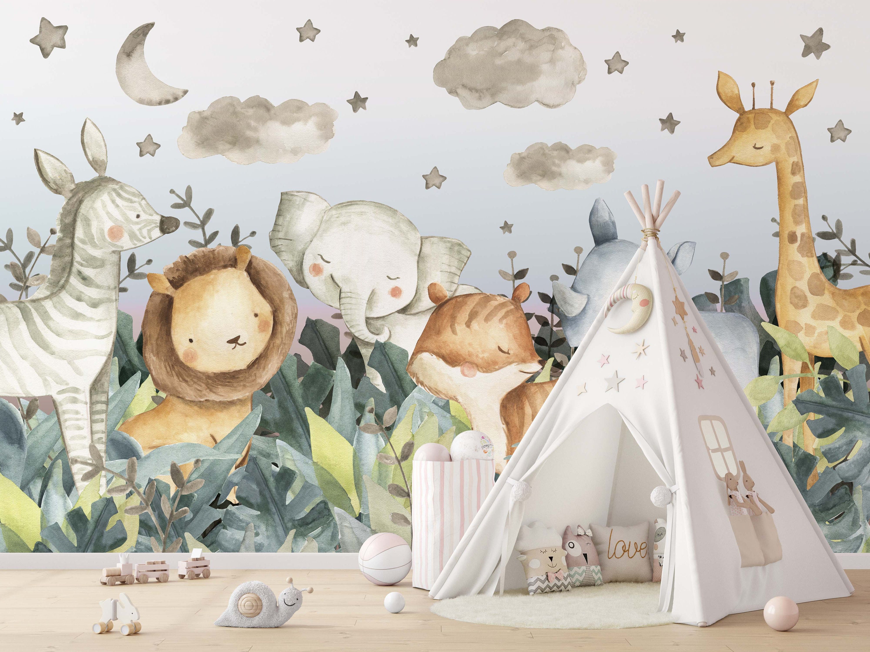 NEW Peel and Stick Jungle Safari Animals Nursery Baby Etsy