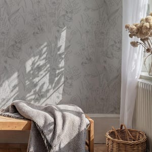 Coniglio e fiori - Carta da parati rimovibile per bambini - Stacca e attacca o tradizionale coniglietto e fiori