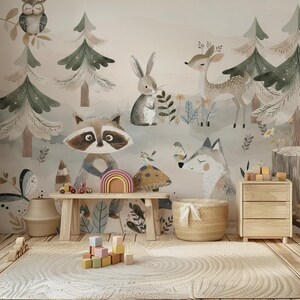 Woodland Forest Animals Wall Mural | Nursery Wallpaper Peel & Stick or ...