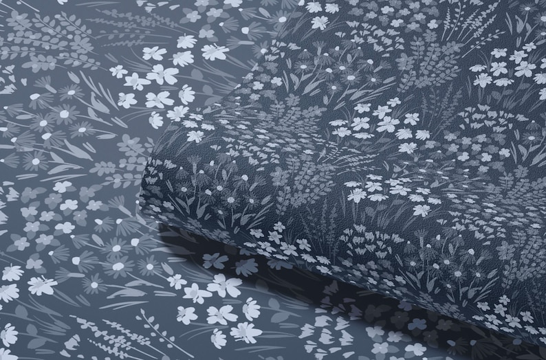 Painted Wildflower Meadow Flowers Peel and Stick or Traditional Wallpaper Wall Mural - Dark Blue Navy Cobalt