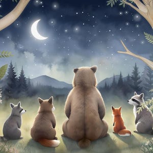 Peel and Stick Starry Night Sky Wall Mural | Stargazing Animals Nursery ...