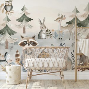 Woodland Forest Animals Wall Mural | Nursery Wallpaper Peel & Stick or ...