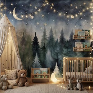 Starry Night Sky Wallpaper Mural | Nursery Peel & Stick Wallpaper ...