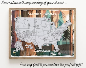 US National Parks Scratch Off Map Scratch Off Map Hand drawn Watercolour United States of America - Personalized / Personalised