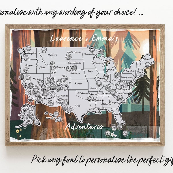US National Parks Scratch Off Map Scratch Off Map Hand drawn Watercolour United States of America - Personalized / Personalised