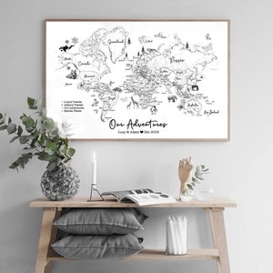 Personalised World Travel Push Pin Map Framed WITH ANIMALS
