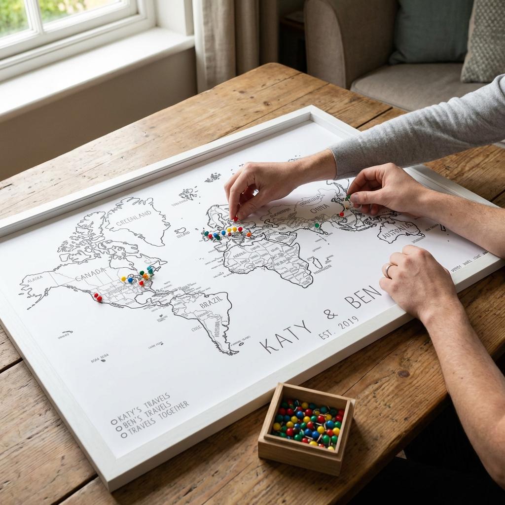 Personalised World Travel Map Pin Board, Framed Push Pin Map, Custom ...