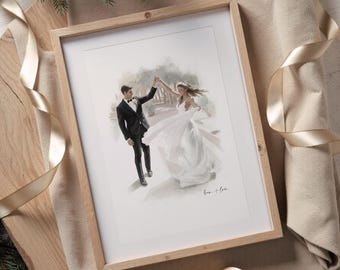 Retrato personalizado de pareja para aniversario de bodas a partir de una fotografía - Ilustración/pintura dibujada a mano