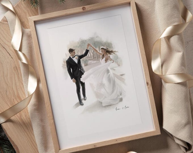 Custom Wedding Anniversary Couples Portrait from photo - Hand-Drawn Illustration / Painting