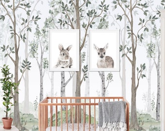 Kids Childrens Art Forest Trees Wall Mural, Removable Wallpaper, Peel And Stick or Traditional Wall Decor