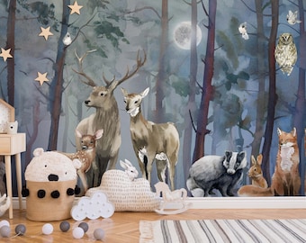 Twilight Forest Animals Wallpaper Mural – Kids Nursery Decor
