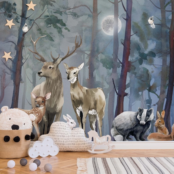 Twilight Forest Animals Wallpaper Mural – Kids Nursery Decor