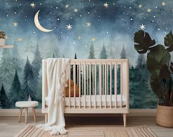 Mural de pared con diseño de cielo estrellado para dormitorio infantil, autoadhesivo y tradicional: estrellas, luna creciente y nubes