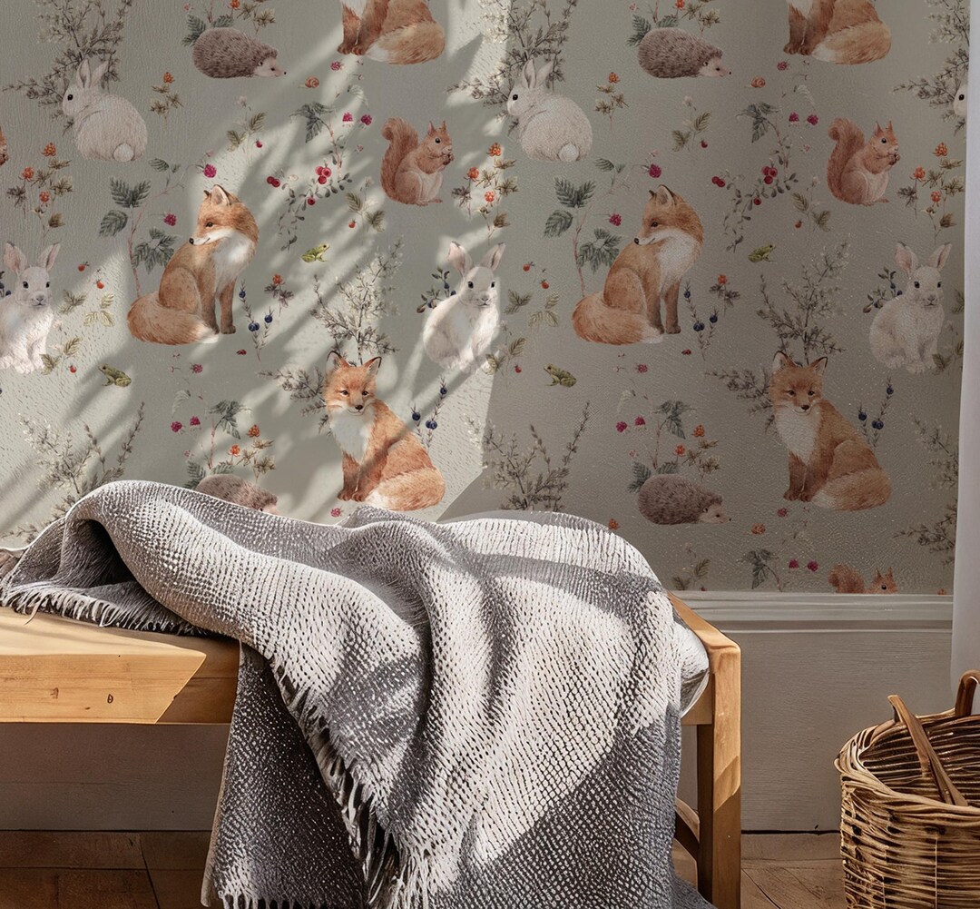 Woodland Forest Animals Wall Mural | Peel & Stick Nursery Wallpaper ...