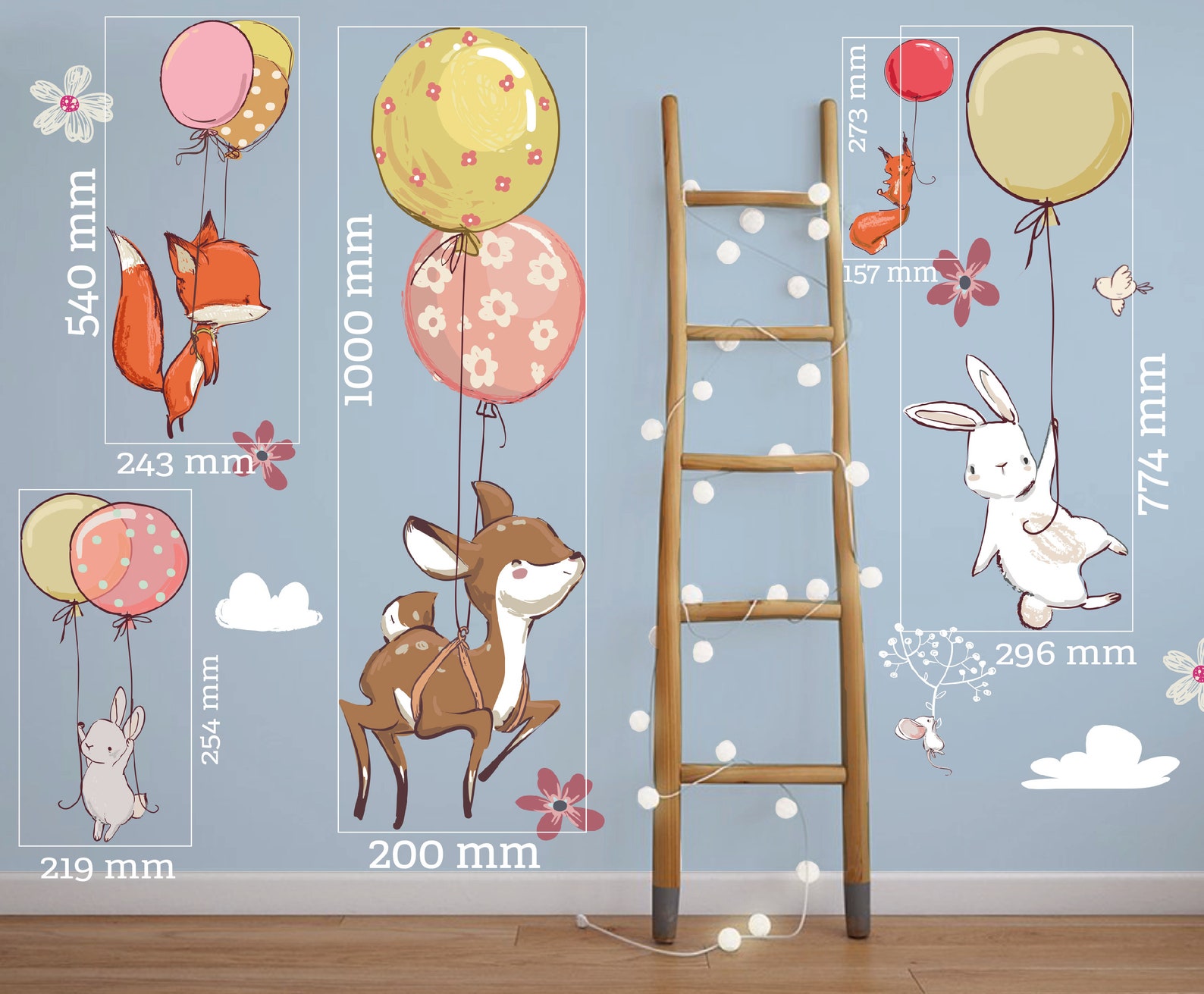 FABRIC Cute Woodland Animals Balloons Nursery Wall Stickers / Etsy UK