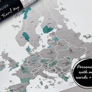 Personalisierte Rubbelkarte - Handgezeichneter Aquarell Atlas - EUROPA Landkarte - Gischt