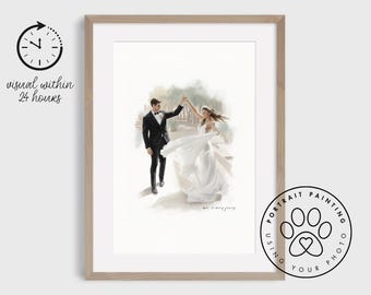 Custom Wedding Anniversary Couples Portrait from photo - Hand-Drawn Illustration / Painting