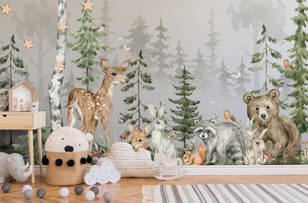 NEW! Peel and Stick or Traditional Woodland Forest Animals Nursery Baby ...